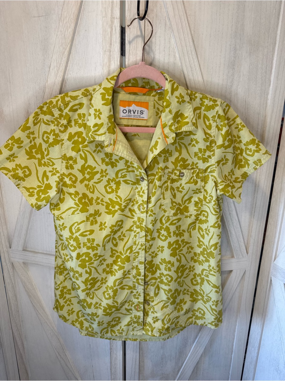 Orvis Yellow Green Floral Short-Sleeve Button-Down Shirt